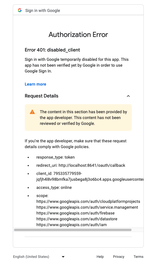 Server app cannot login with google disabled client issue 549