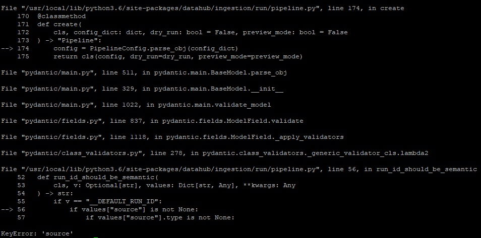 Getting Error "KeyError: 'source'" while trying to ingest sample ...