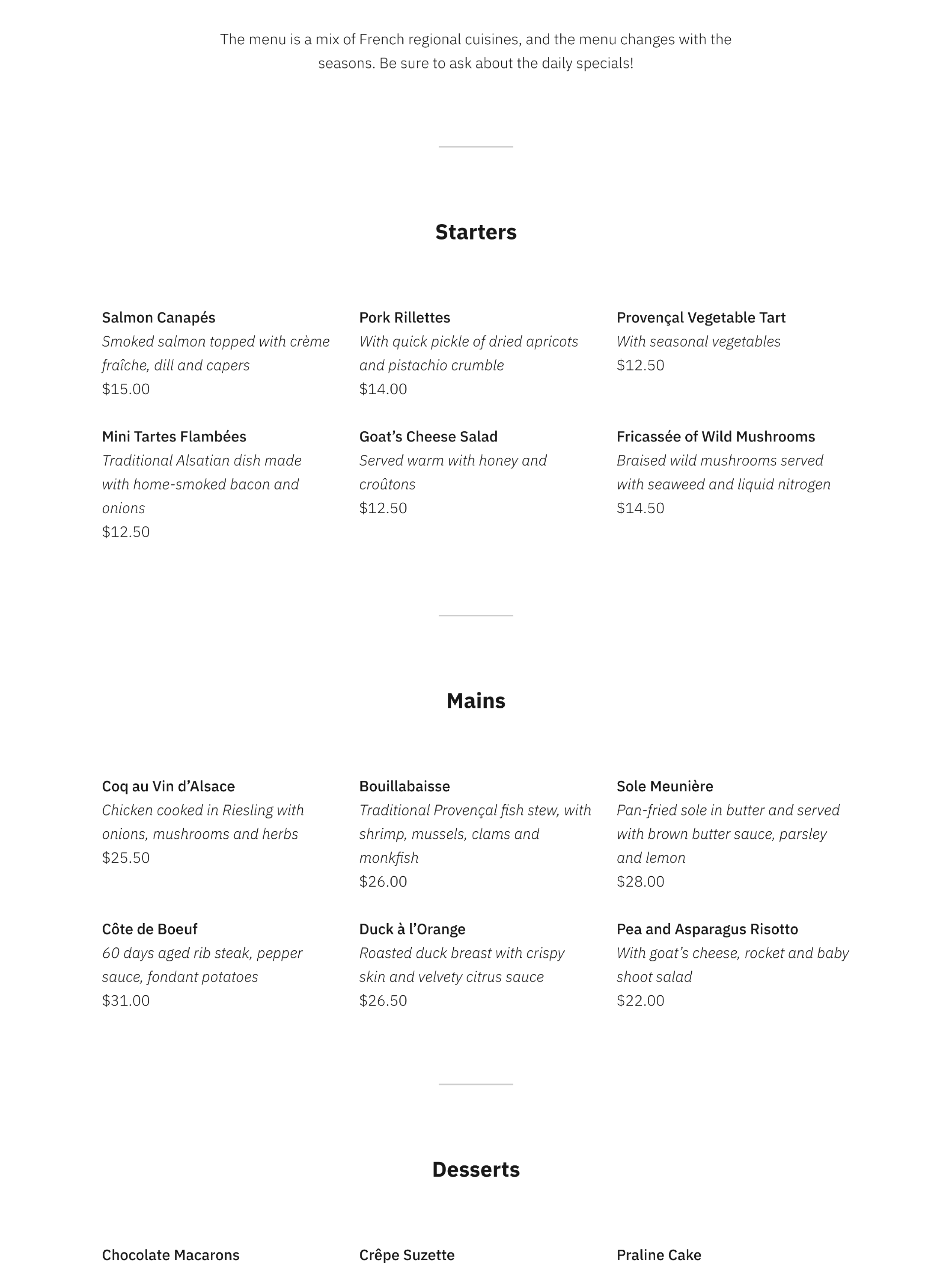 menu