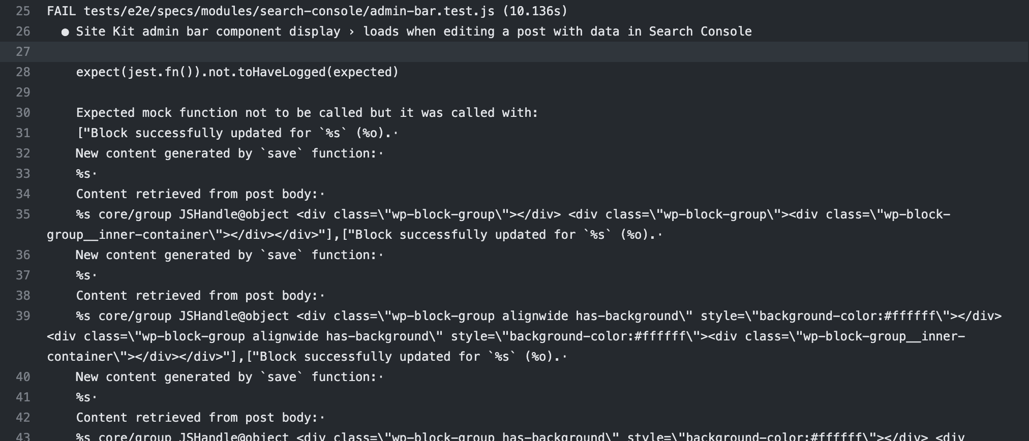 E2E Tests fail with Jest console output failure in WordPress Nightly ...