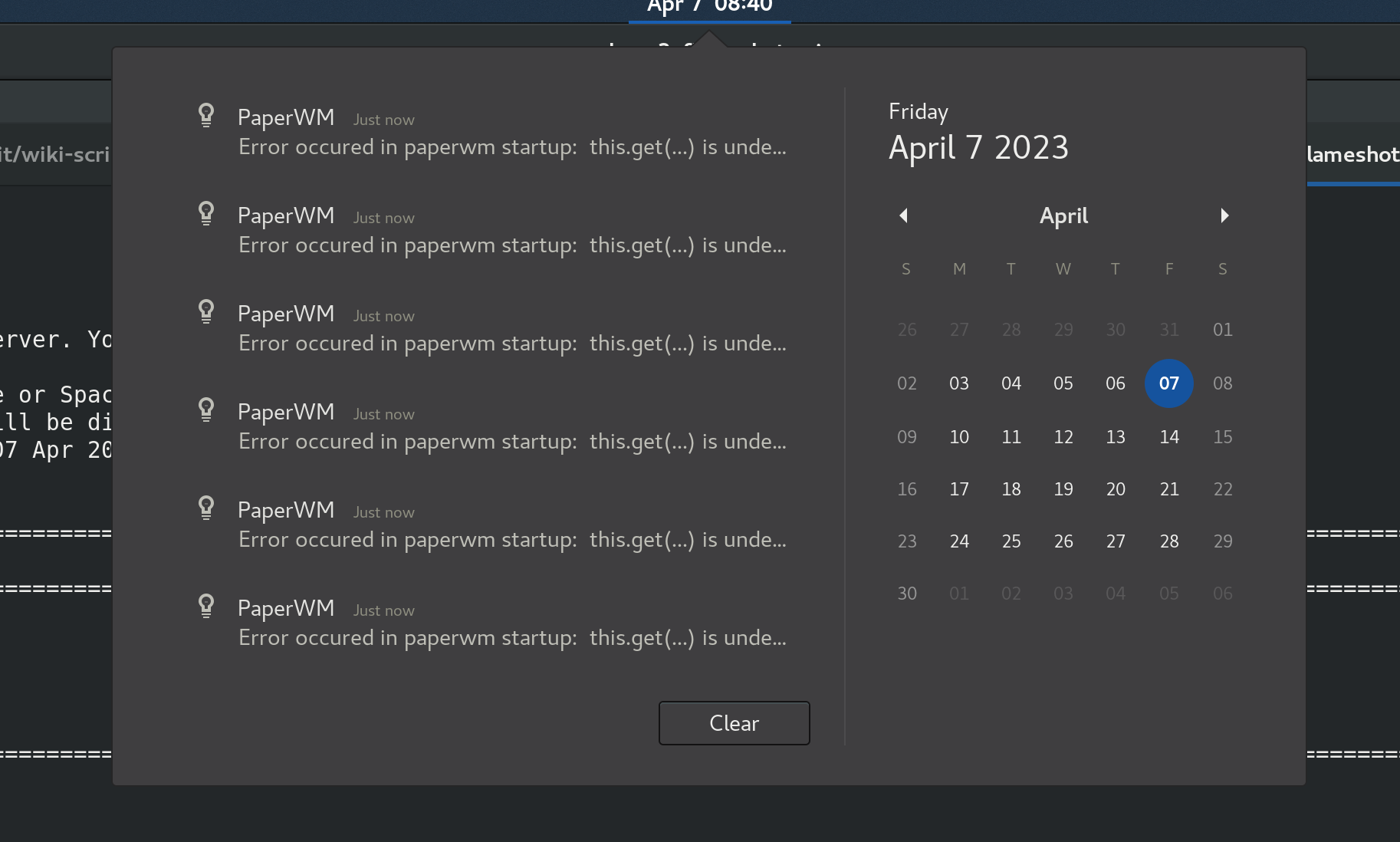 Error occured in paperwm startup on RHEL 8.7, Gnome 3.32.2 · Issue 509