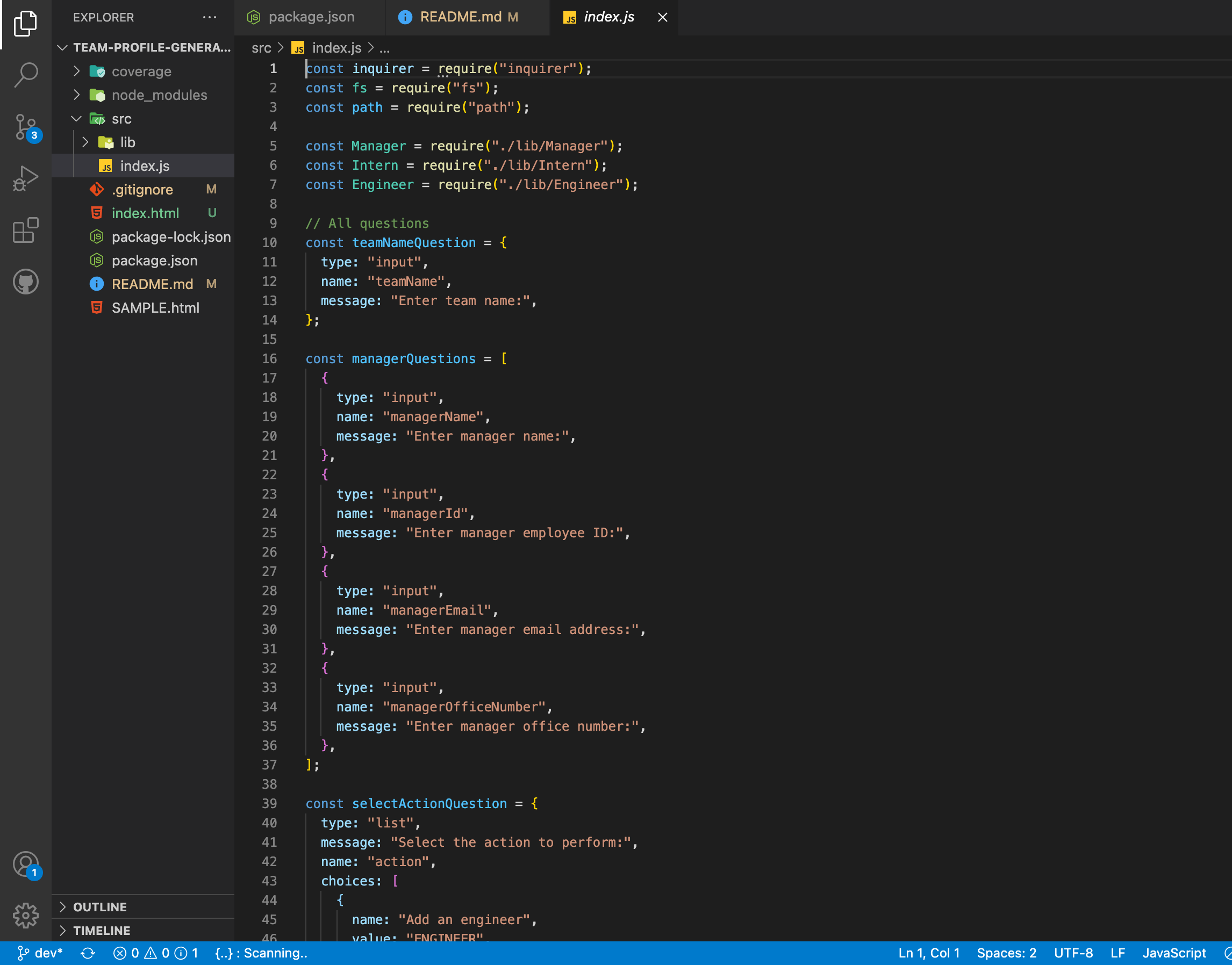 GitHub - anabwarsame/Team-profile-generator: an app that dynamically ...