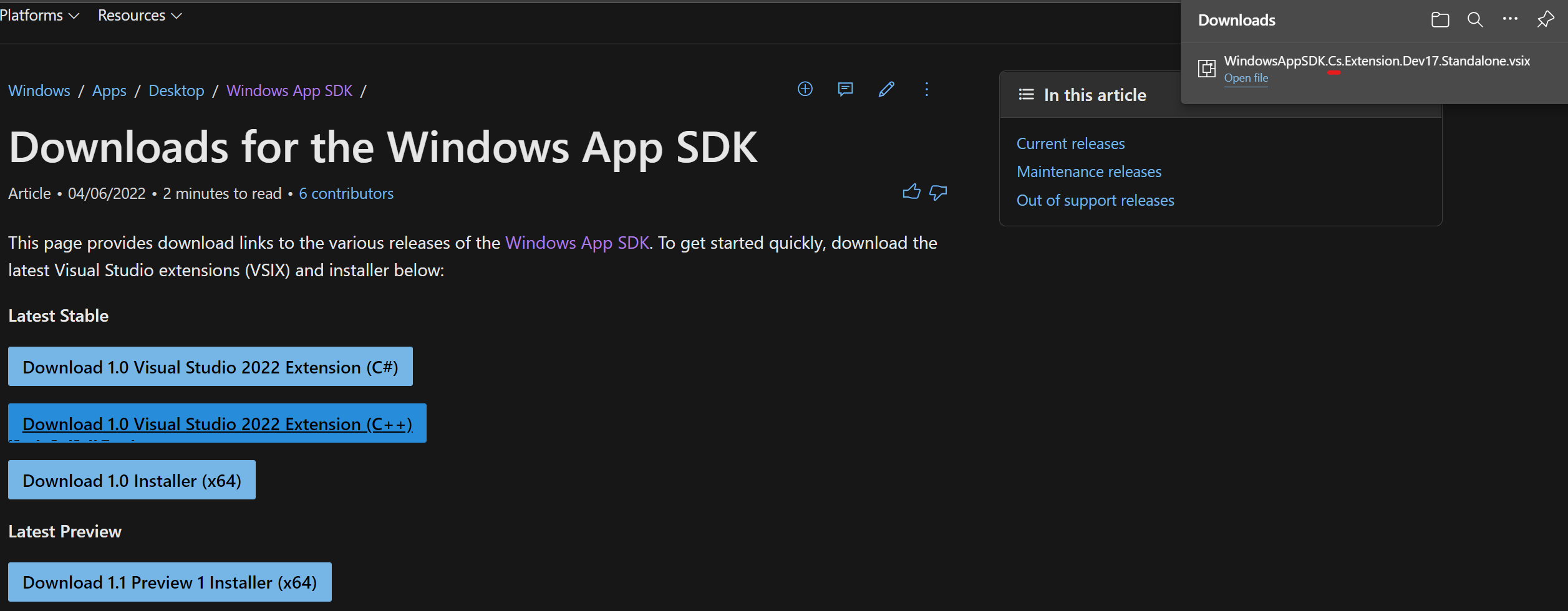 Windows App SDK: Link to C++ extension (VSIX) downloads the C# ...