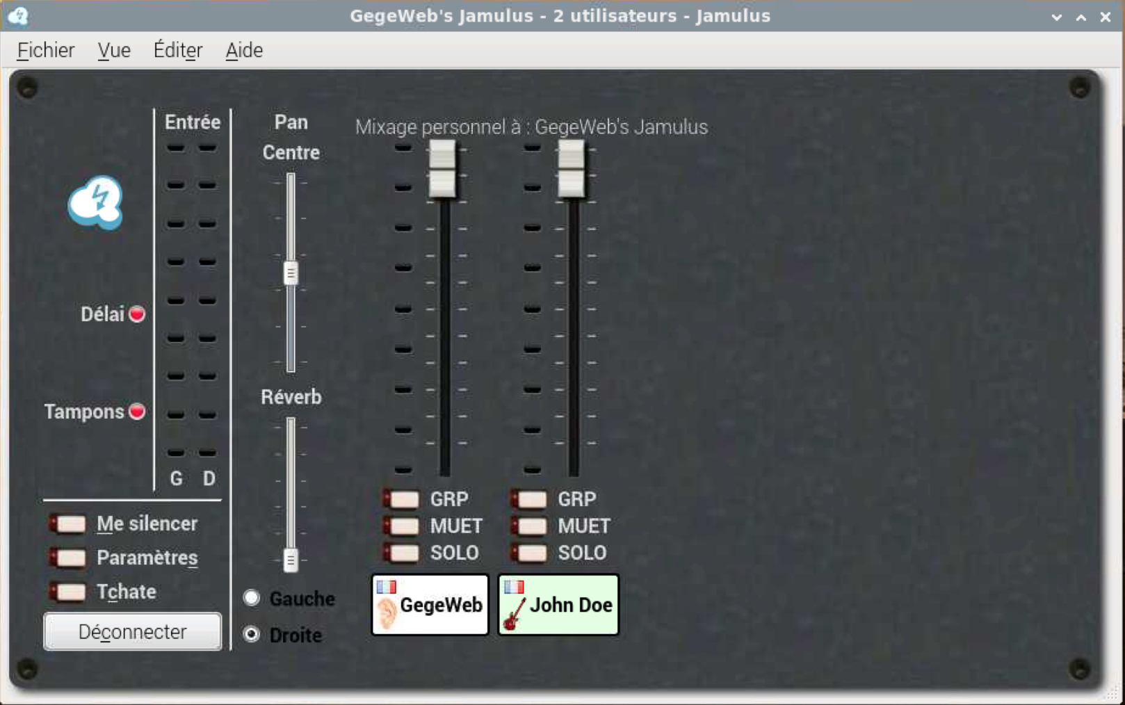 Mixeur principal de Jamulus connecté
