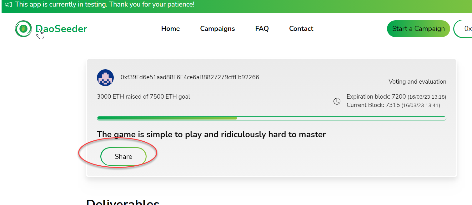 Connect the share stage button · Issue #66 · DaoSeeder/interface · GitHub