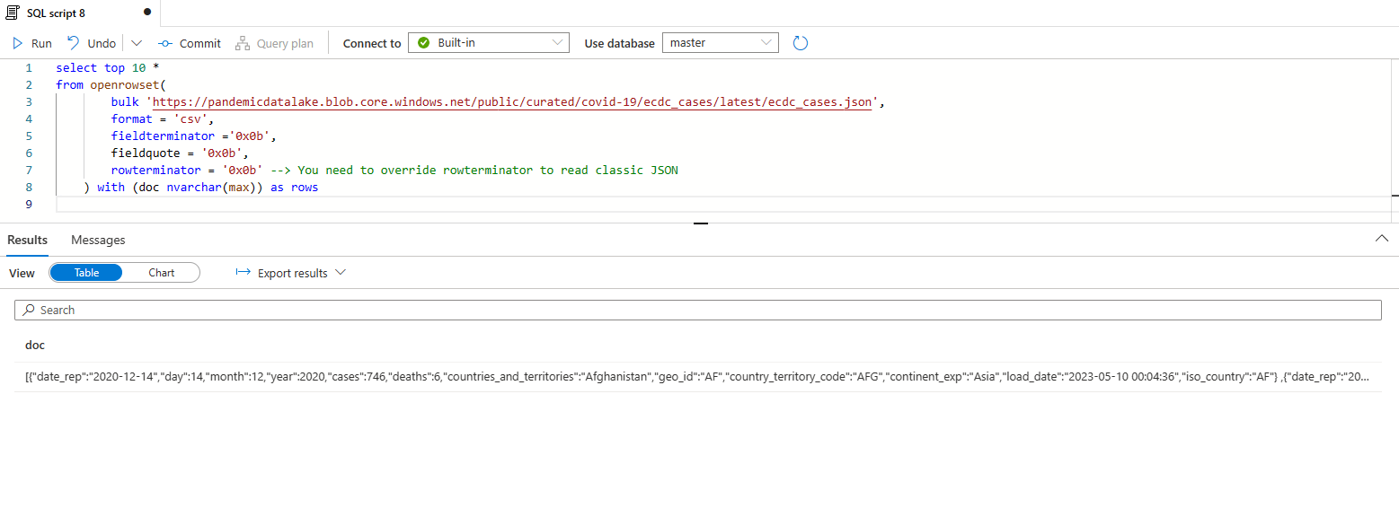 Synapse openrowset for json does not return separate rows for each