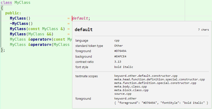 Incorrect semantic token for '= default;' and '= delete;' · Issue #9281 ...