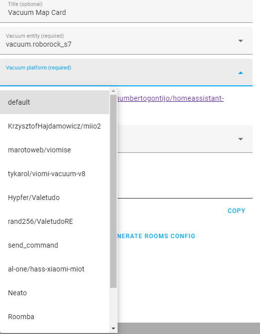 Cannot select homeassistantroborock as vacuum platform · Issue 606 · PiotrMachowski/lovelace