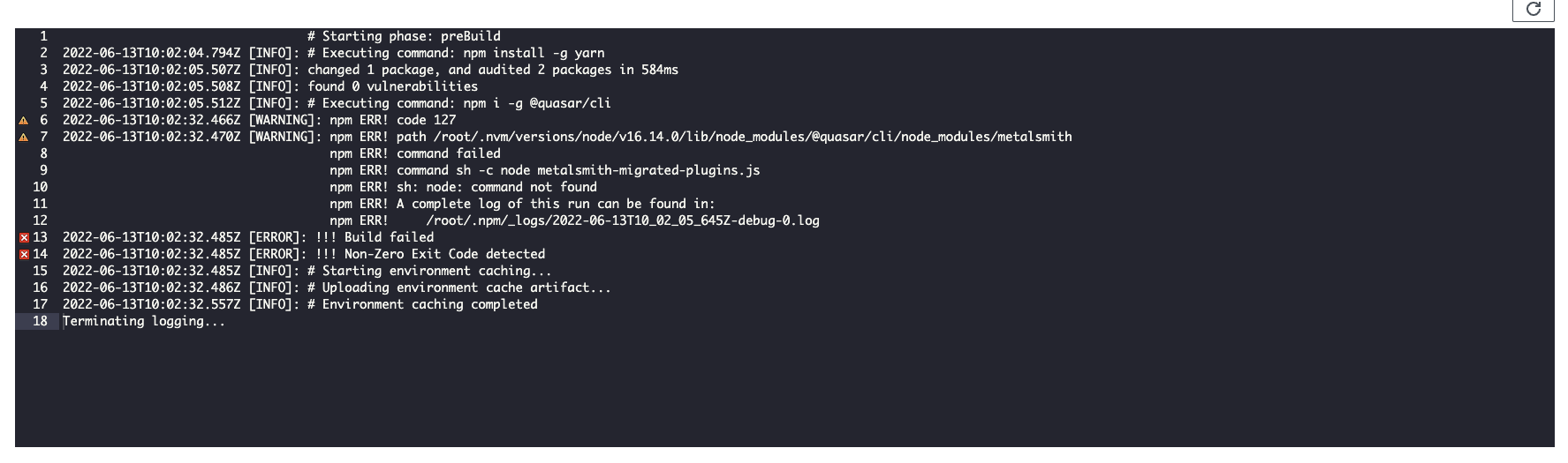 Amplify Build Error when trying to execute metalsmithmigratedplugins