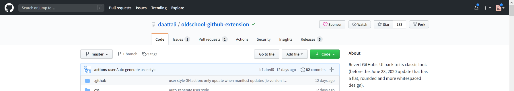 When both Old School Github and Refined Github are installed, top bar ...