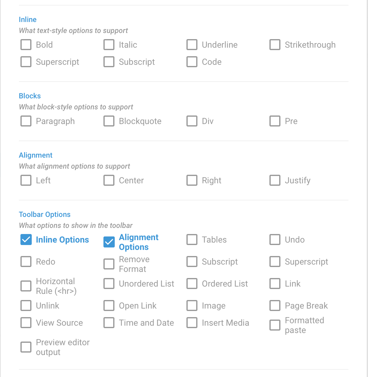 WYSIWYG interface errors when misconfigured options in toolbar · Issue ...