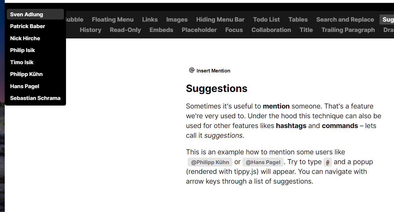Suggestions demo popup problem · Issue #903 · ueberdosis/tiptap · GitHub