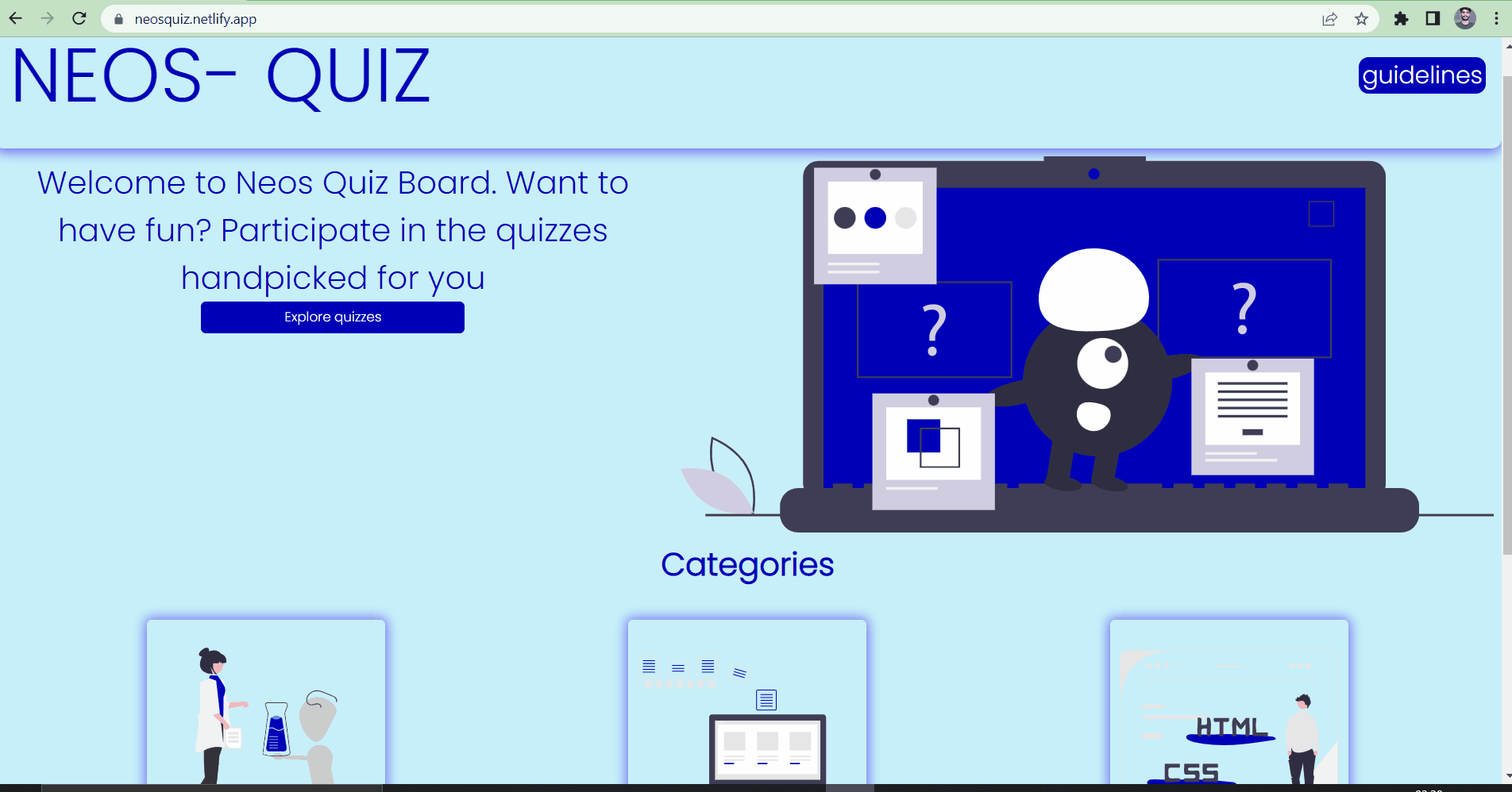 GitHub - Shubhamkr2610/neos-quiz: A quiz app built in reactJs . Give it ...
