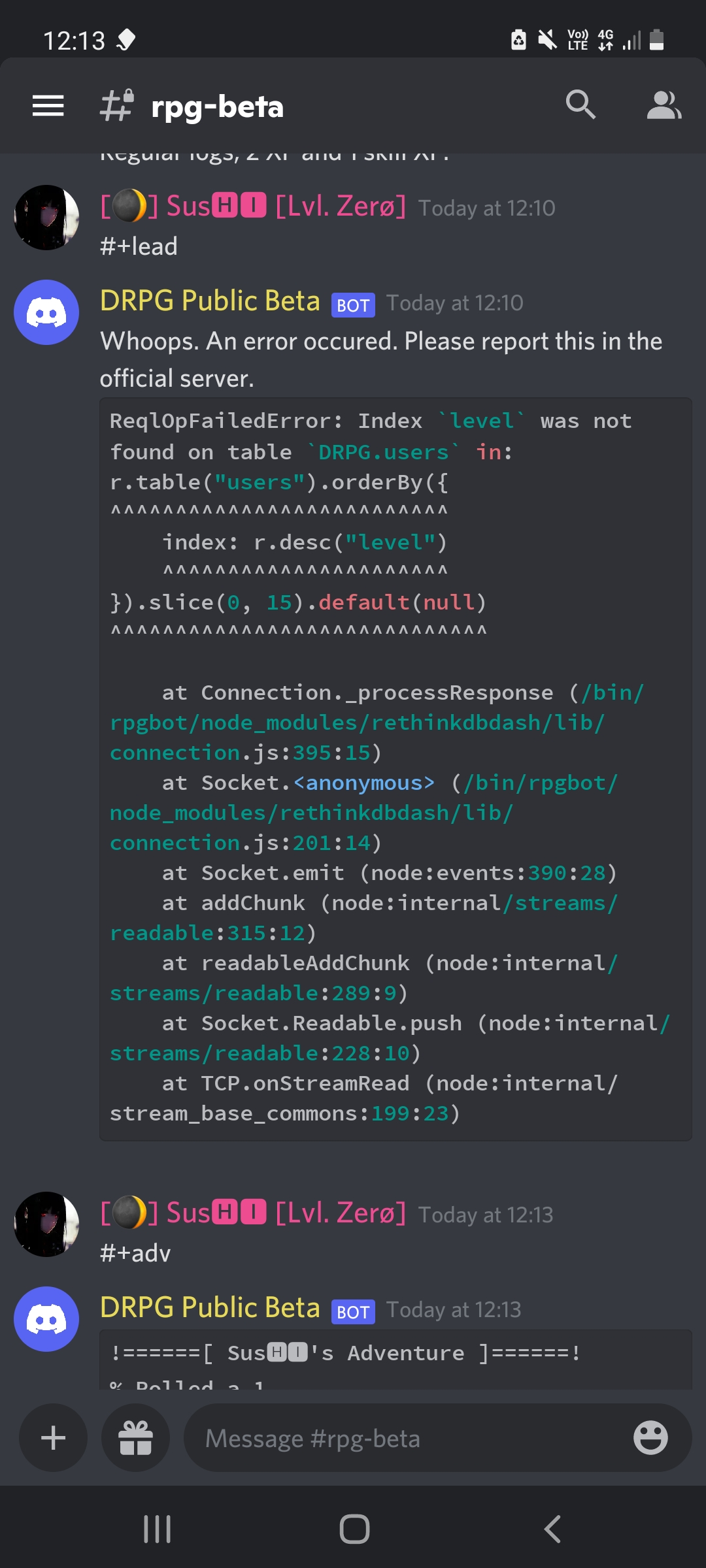 Leaderboard command (#+lead) bug · Issue #1029 · DiscordDungeons/Bugs ...