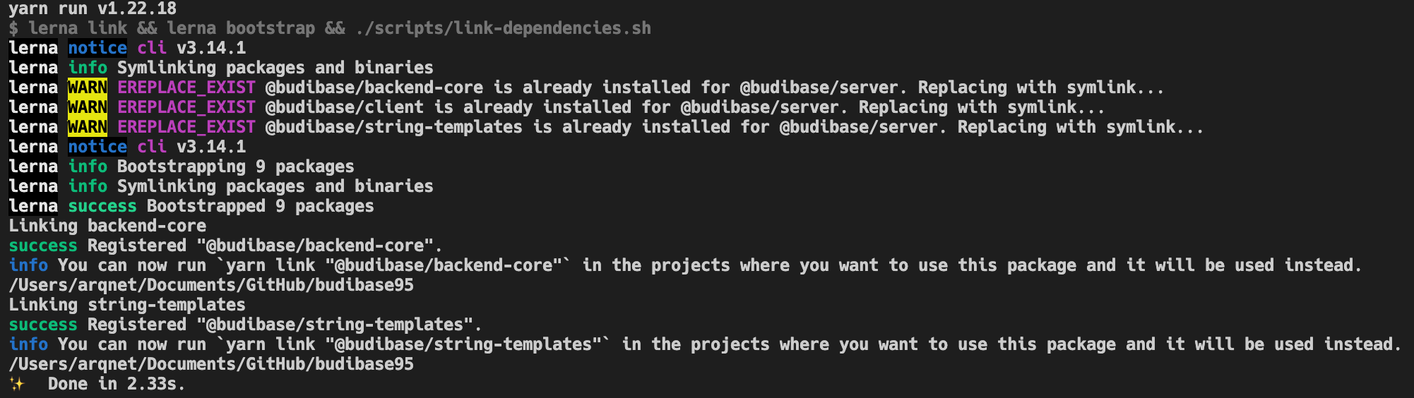 lerna ERR! yarn install mutex network42424 noninteractive stderr