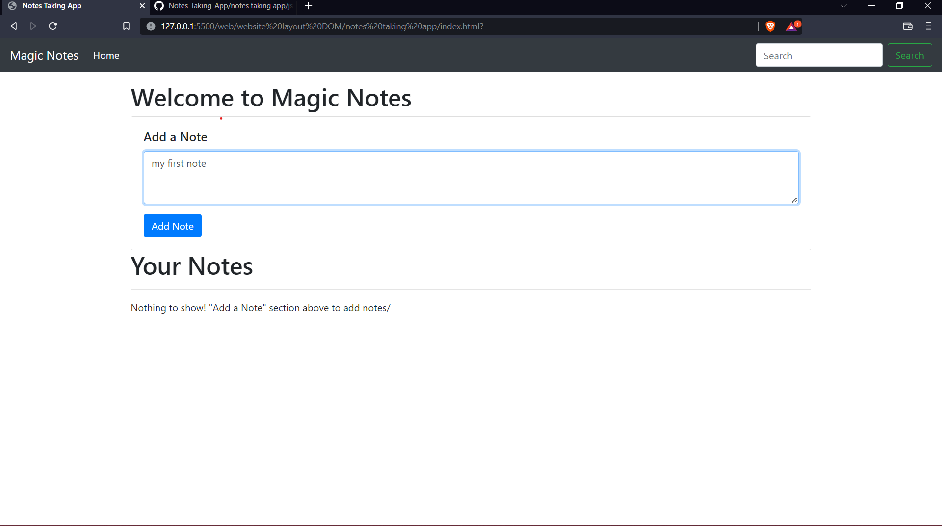 note taking app javascript tutorial with local... GitHub - lakshay1121/Notes-Taking-App