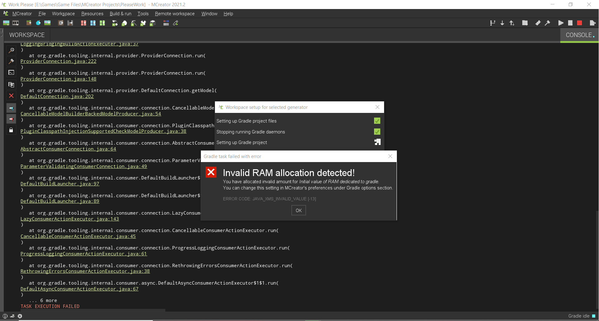 "Invalid RAM allocation detected!" "ERROR CODE JAVA_XMS INVALID_VALUE