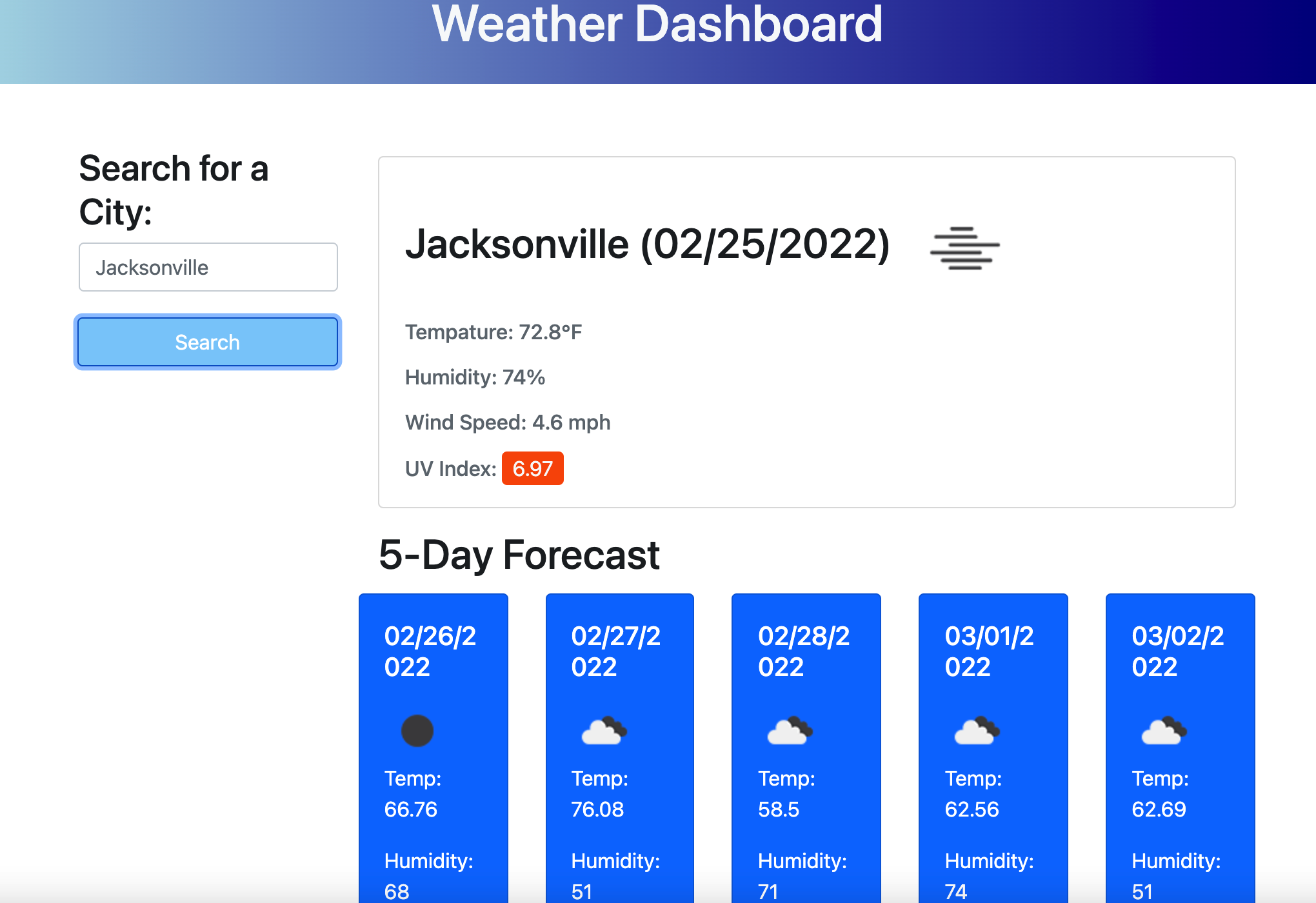 GitHub - hstamper/Weather-Dashboard: This application is designed to ...