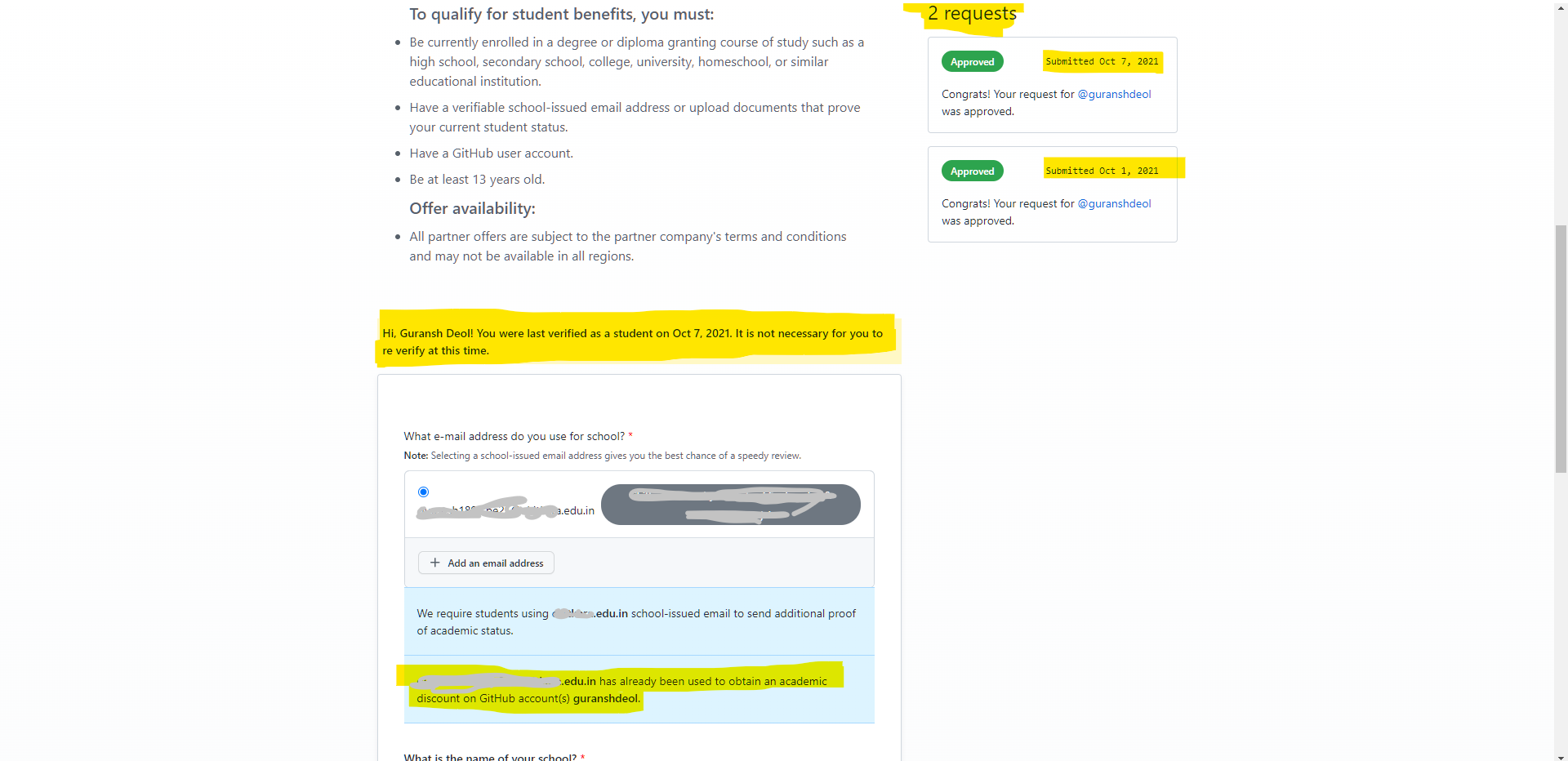 Not Able to Access Github Developer Pack Benifits · community ...