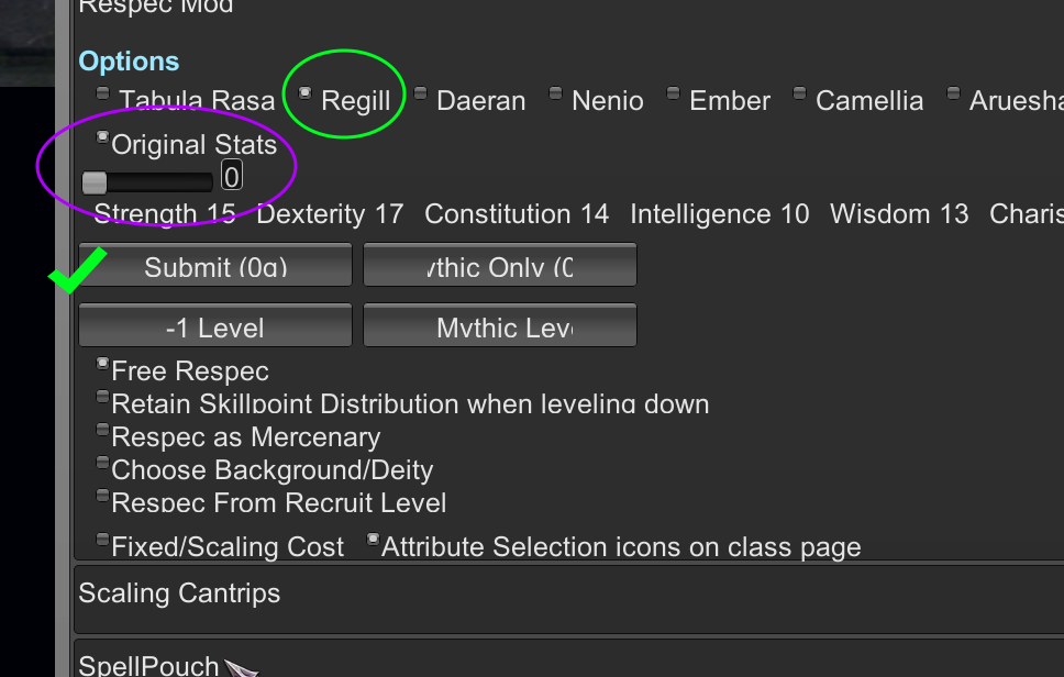 Respec Companion Options