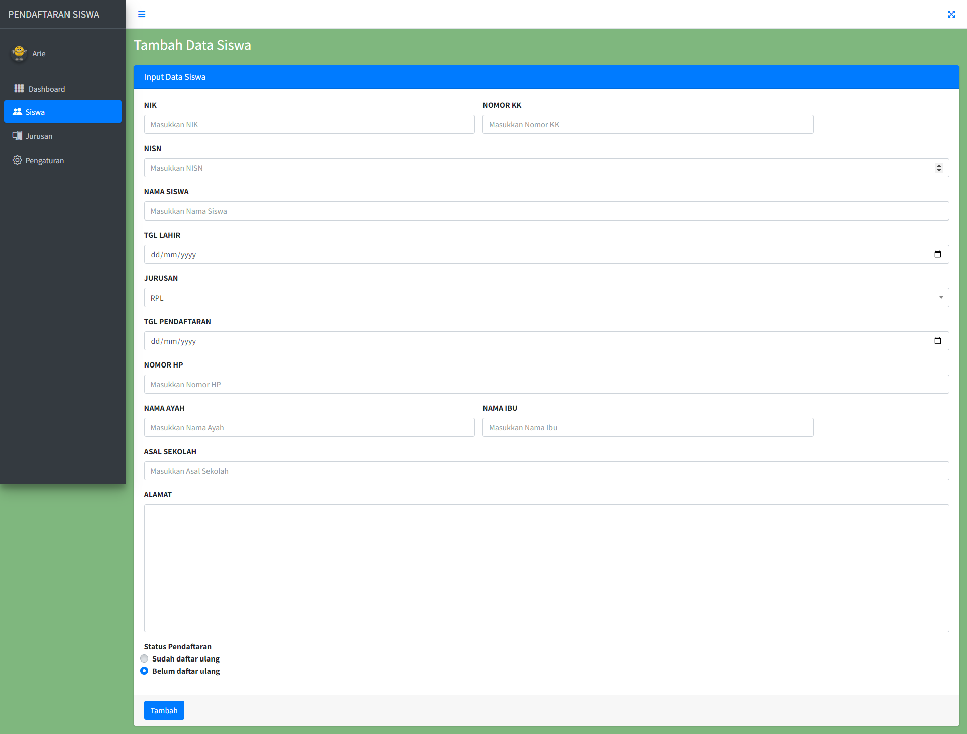Github ariear ppdb the minimal ppdb website for smkt balung