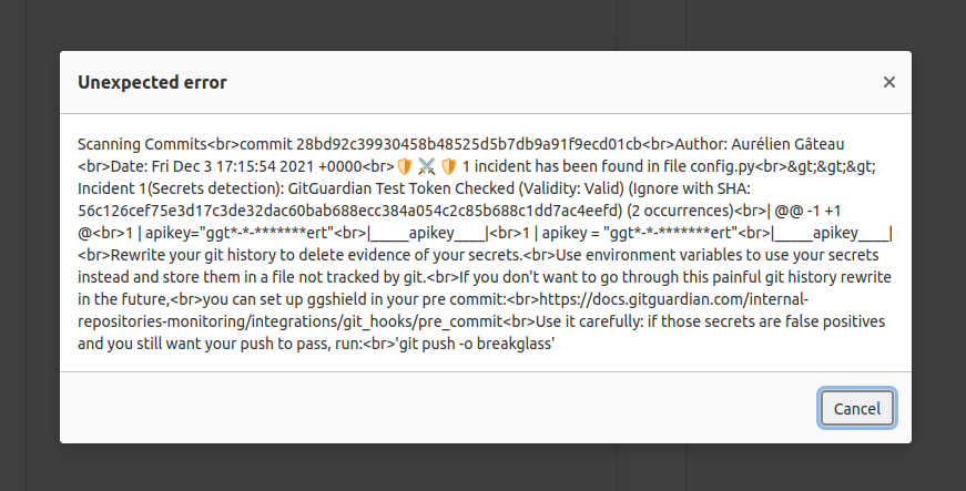 ggshield pre-receive messages are not shown when committing from GitLab ...