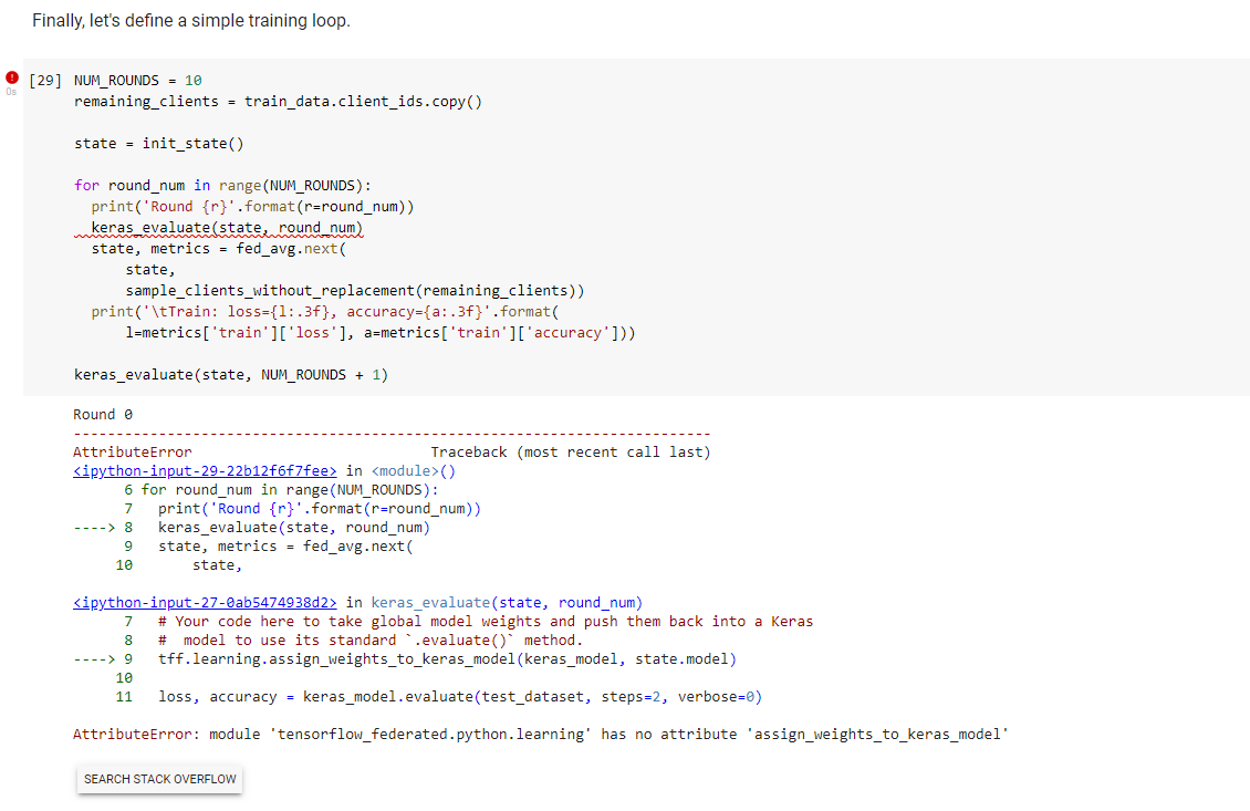 Running into some errors when running the TFF for Image Classification ...