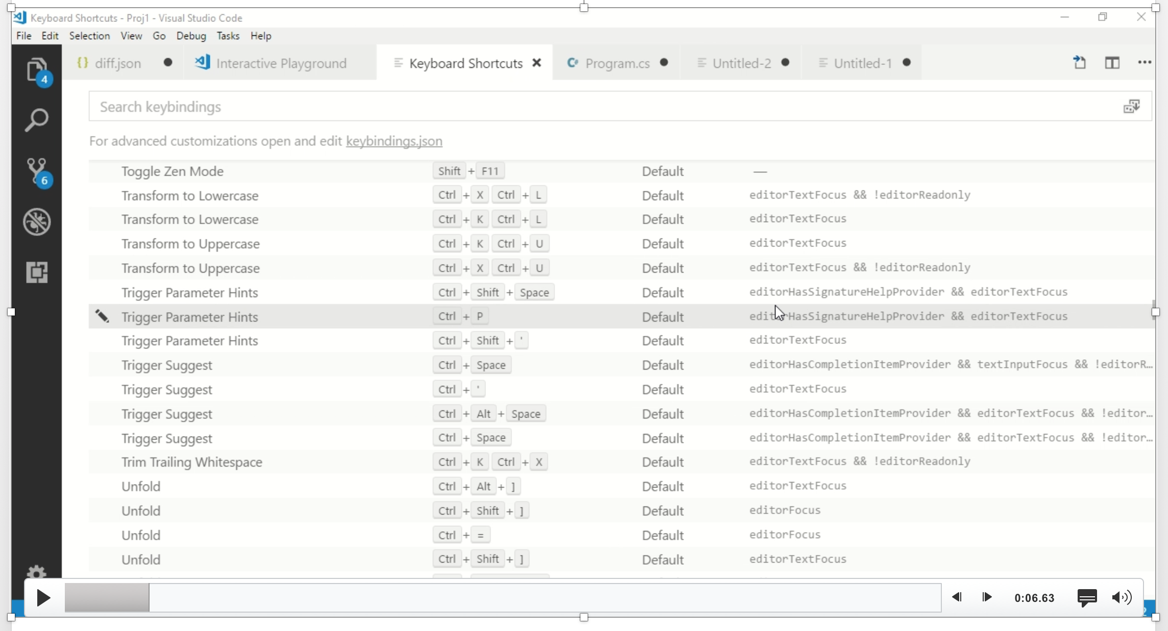 Keyboard shortcuts for paramter hints not working · Issue 52681