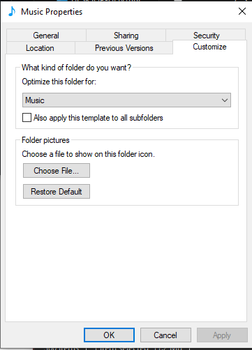 Properties>Optimize folder window in native file explorer