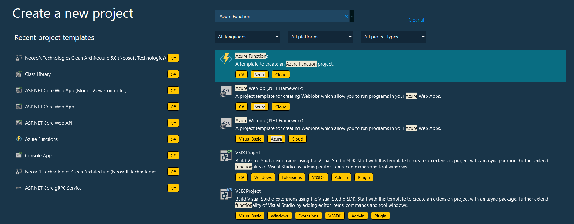Azure Function Project in Visual Studio