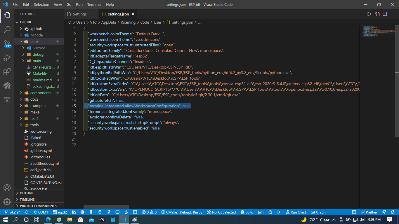 @farfromrefug `"terminal.integrated.allowWorkspaceConfiguration": true ...