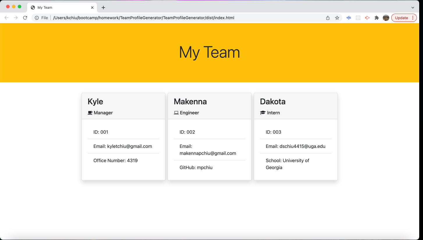 GitHub - KYLETCHIU/TeamProfileGenerator