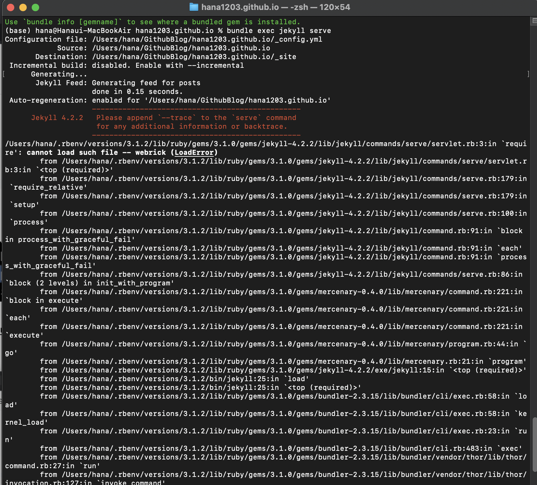bundle exec jekyll serve 에러