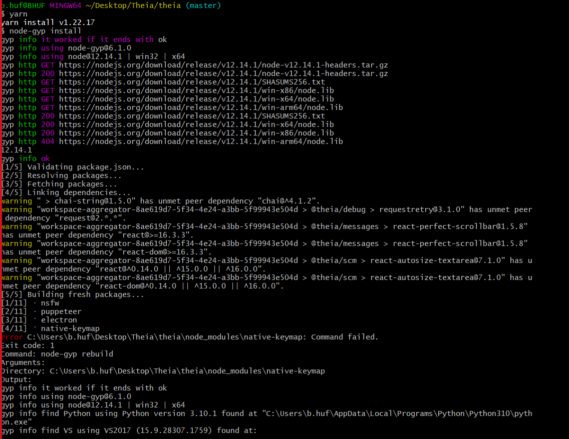 Theia build failed at yarn command with exit code 1 · eclipse-theia ...