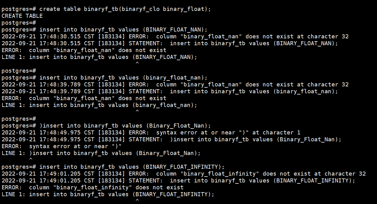 binary_double/binary_float not supported Special values · Issue 375