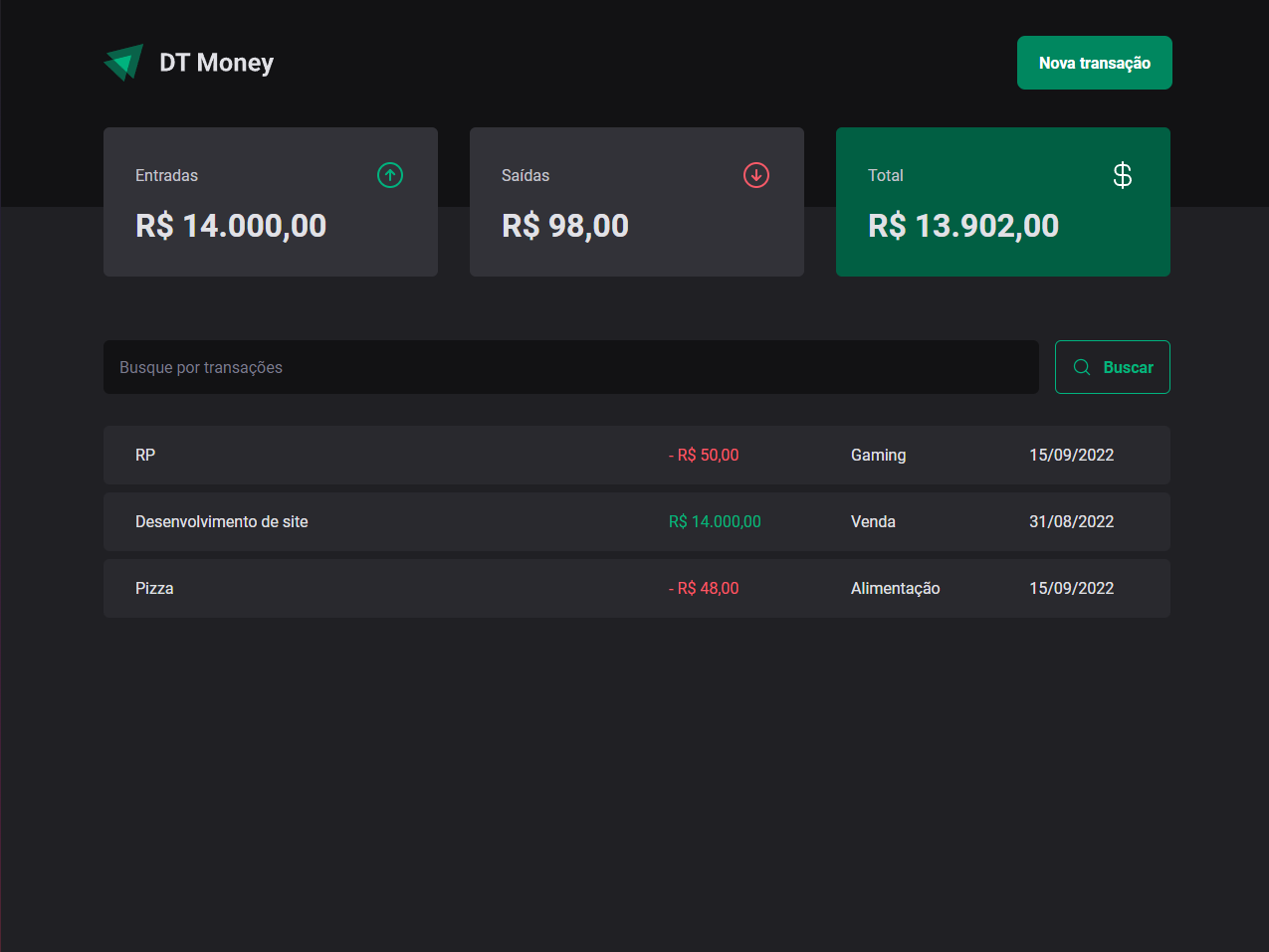 GitHub - afchamis21/Dt-Money: Aplicativo full stack para CRUD de transações