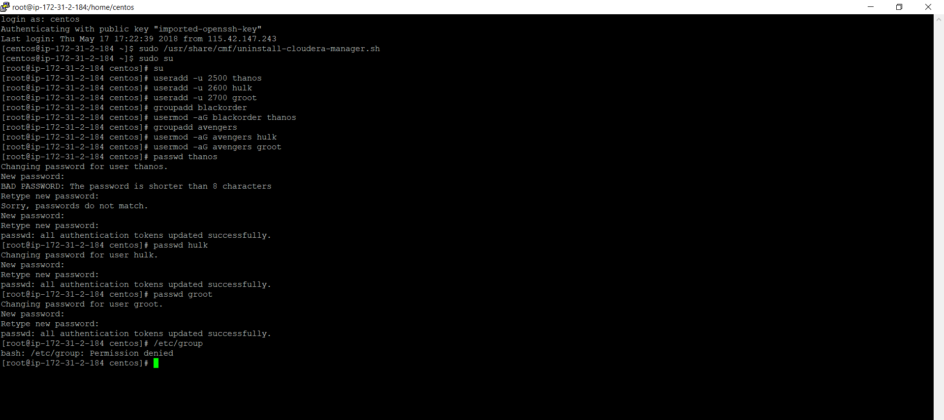 create user and password