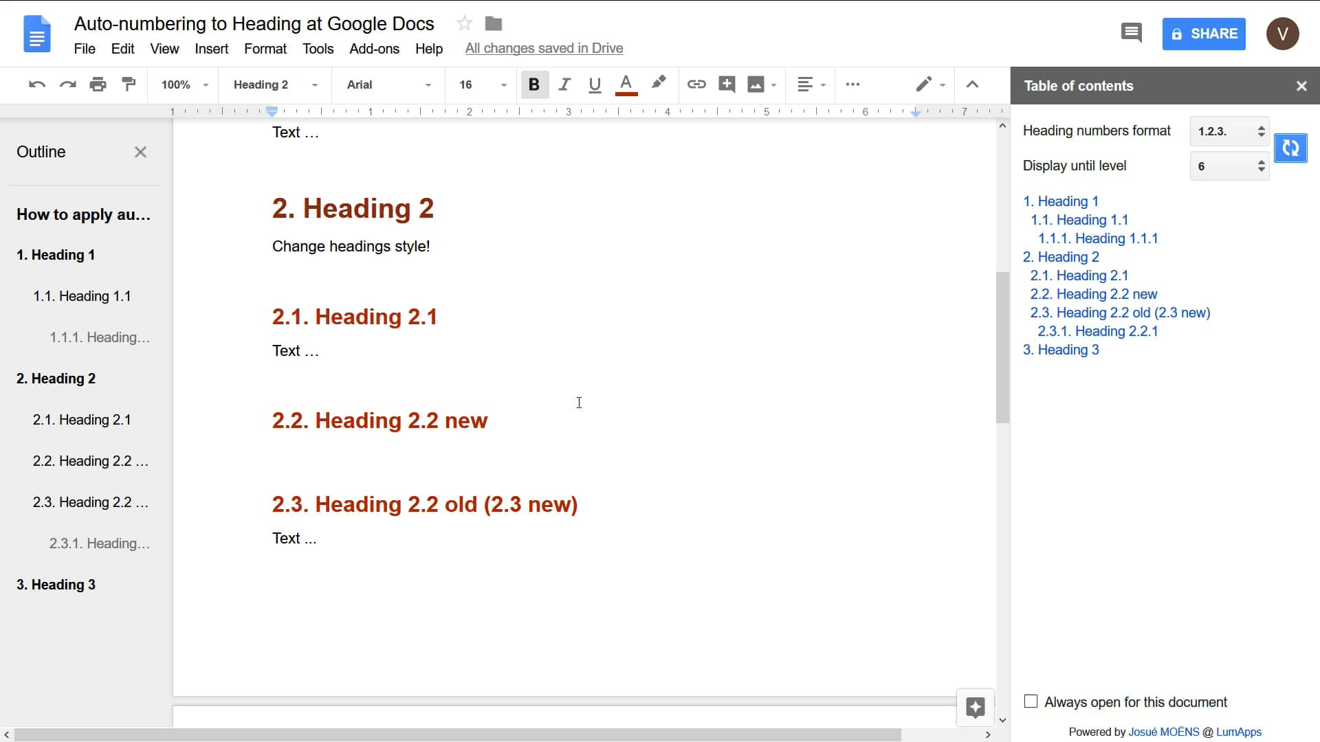 google docs outline