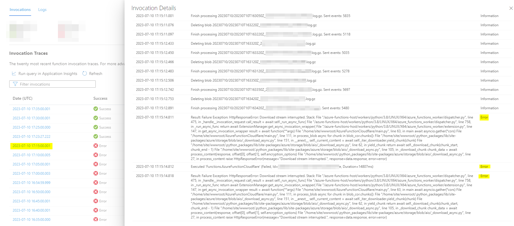 Cloudflare HTTP Logs Function App failing to process http log file
