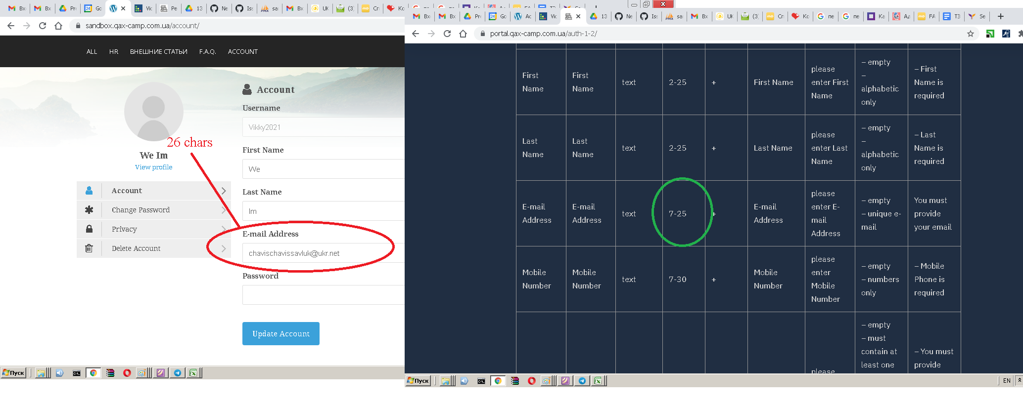 Registration page: E-mail Address - input invalid maximum characters ...