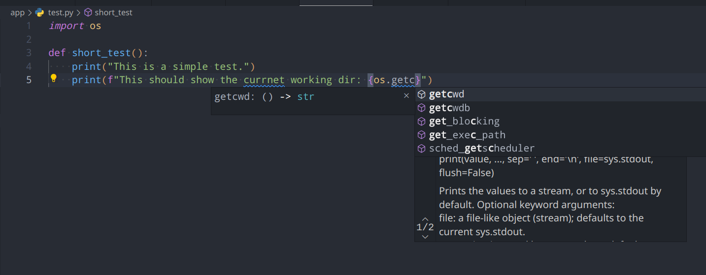 Pylance offers auto-complete suggestions on punctuation fullstops ...
