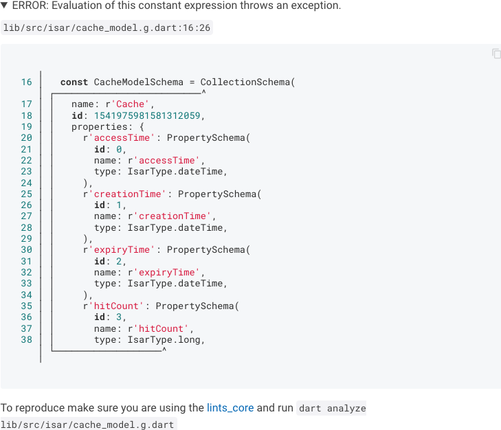 Analysis problem detected by pub.dev in the generated isar code · Issue ...