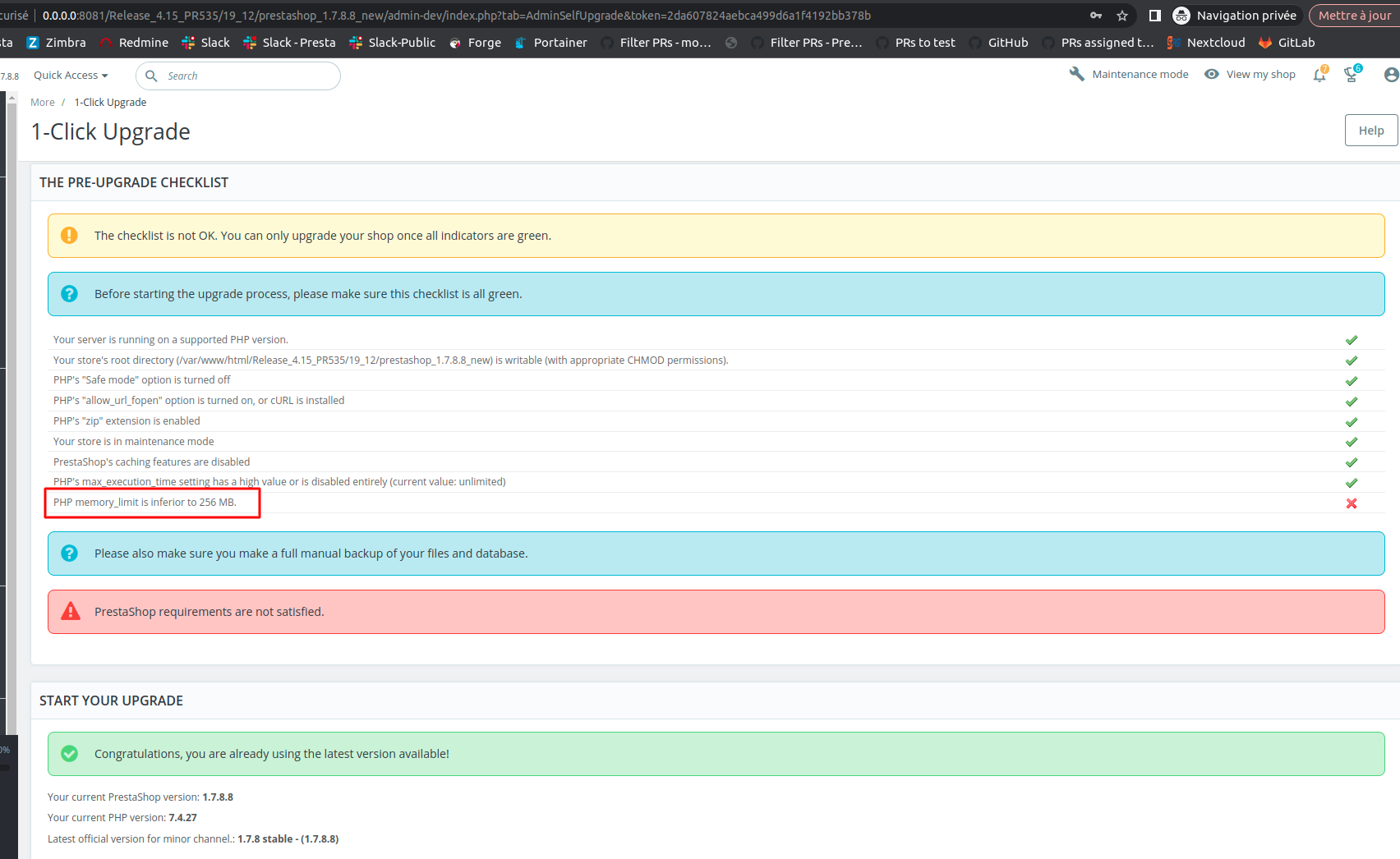 One Click Upgrade 4.15.0.: It's not possible to create a PHP session ...