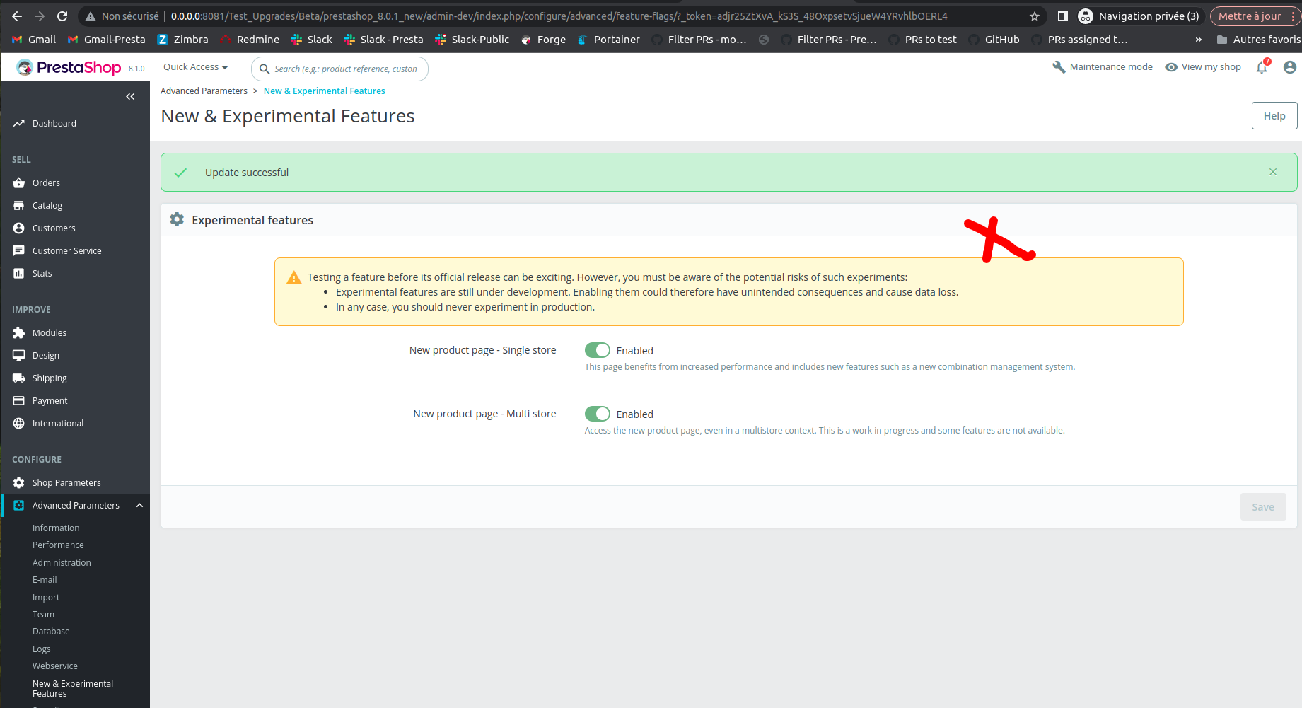 BO - The experimental features of the Product V2 is not correct after ...