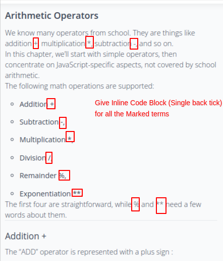 Content changes and Inline code block of JS Course -- Chapter 6, 7 and ...