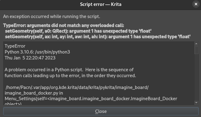 Python error on krita flatpak(linux) · Issue #1 · EyeOdin/imagine_board ...