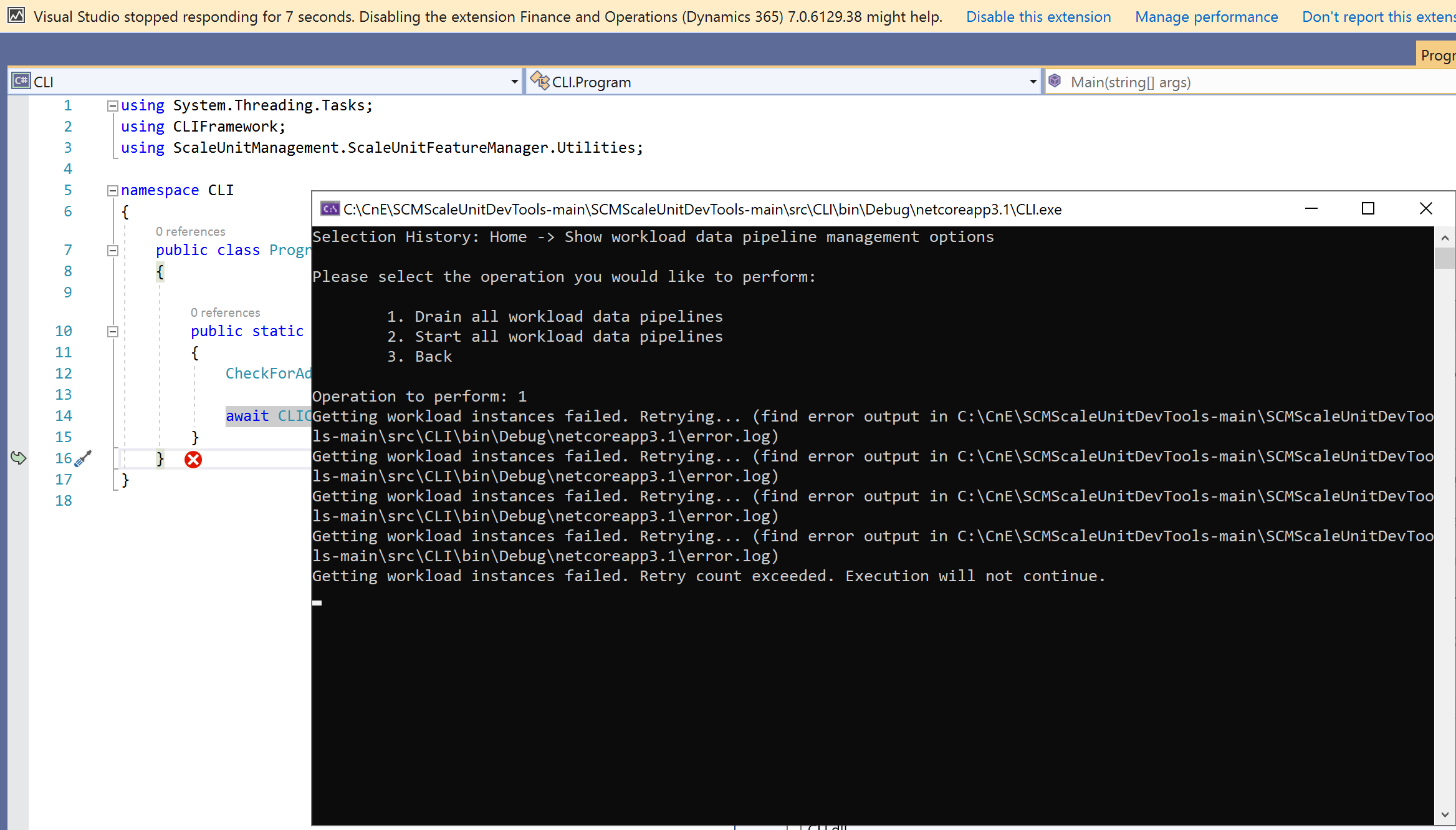 Option to drain all workload data pipeline throwing exception · Issue