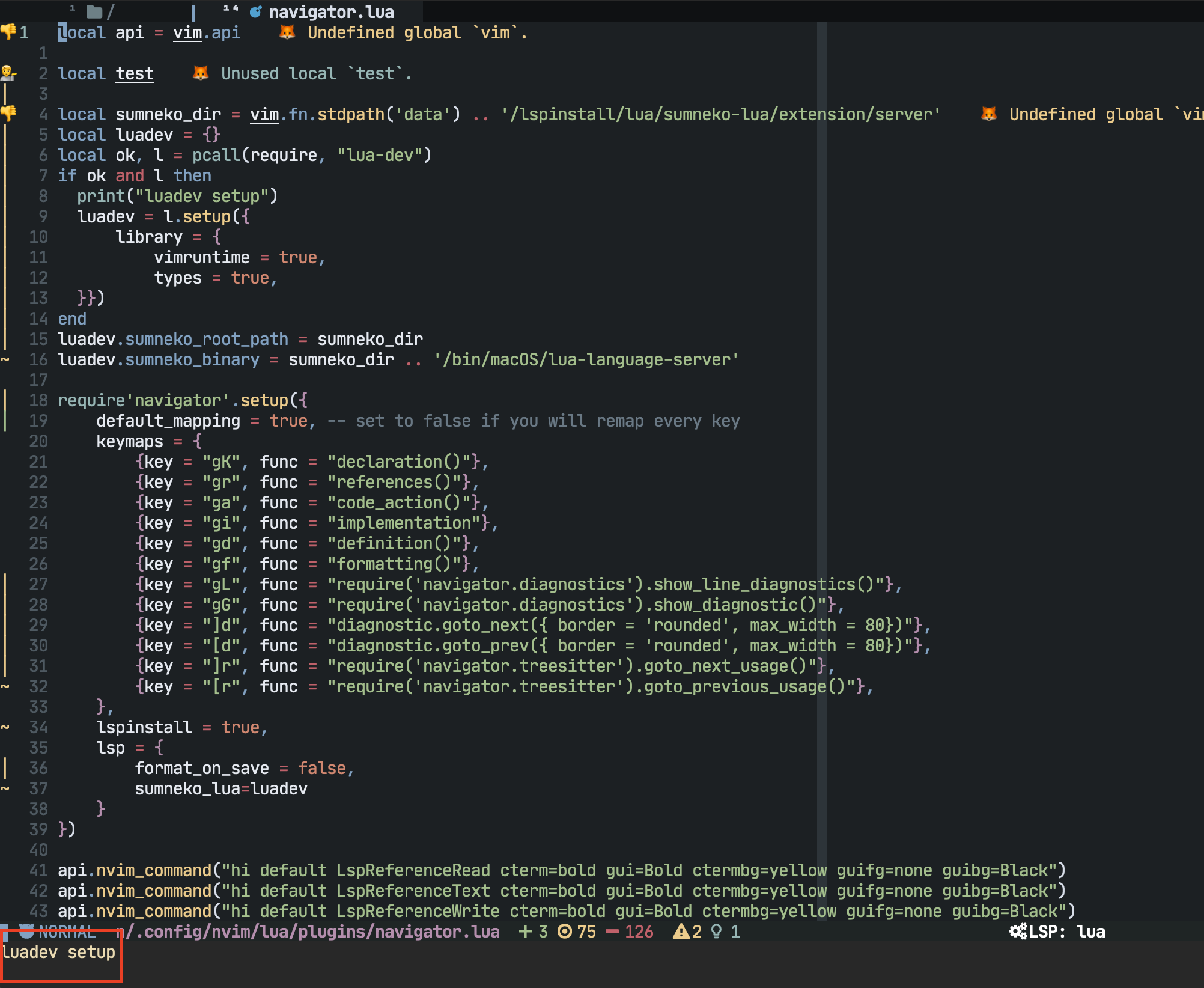 Defaults aren't used with Sumneko Lua · Issue #72 · ray-x/navigator.lua ...