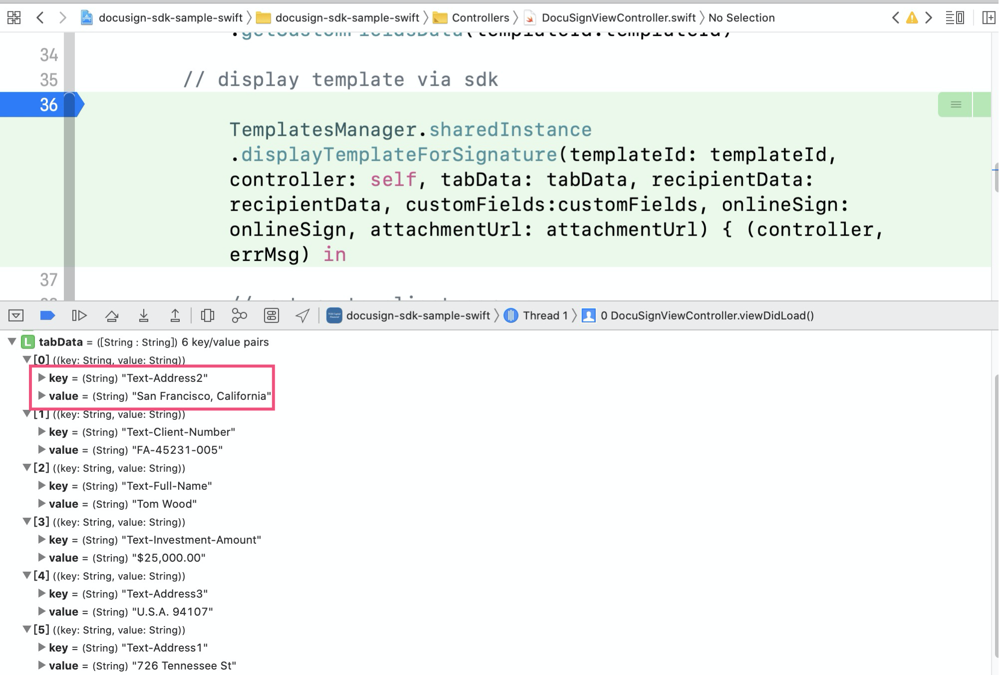 Fields not populating into template using Swift sample code · Issue #43 ...