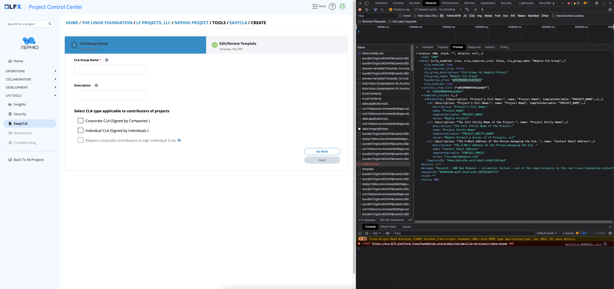 Unable to create CLA Groups under LF Projects, LLC umbrella · Issue ...